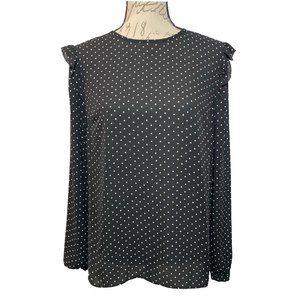 Michael Kors Black Ruffled Sheer Top with Stars Pattern Size M